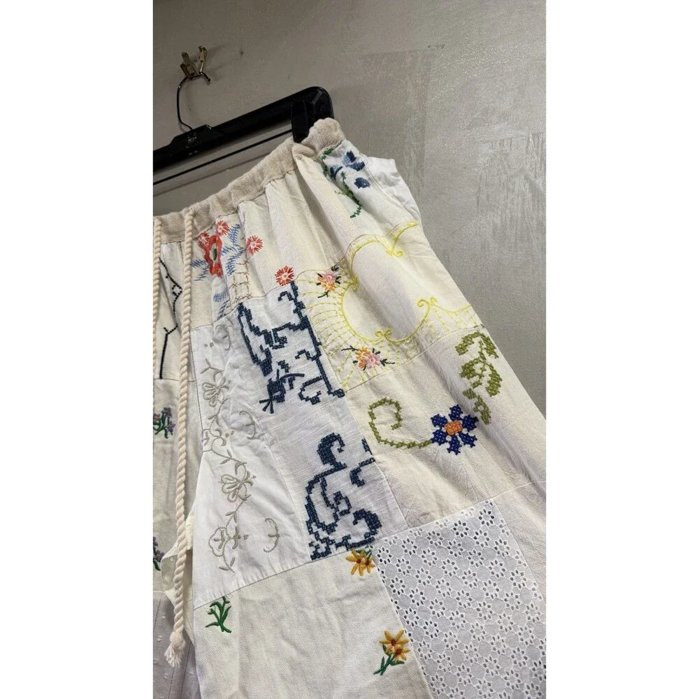 Free People Wallflower Pull-On Pants Embroidered Patchwork  M Imperfect